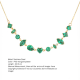 Anti-Tarnish Multi-Cut Emerald-Green Crystal Station Gold Necklace