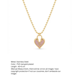 Anti-Tarnish Pink Crystal Heart Lock Initial 'T' Gold Pendant Necklace