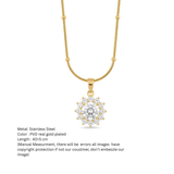 Anti-Tarnish Floral Crystal Halo Gold Pendant Necklace