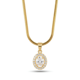 Anti-Tarnish Oval Solitaire Halo Gold Pendant Necklace