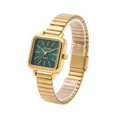 Atraer Square Gold Watch with Emerald Green Dial & Expandable Metal Strap