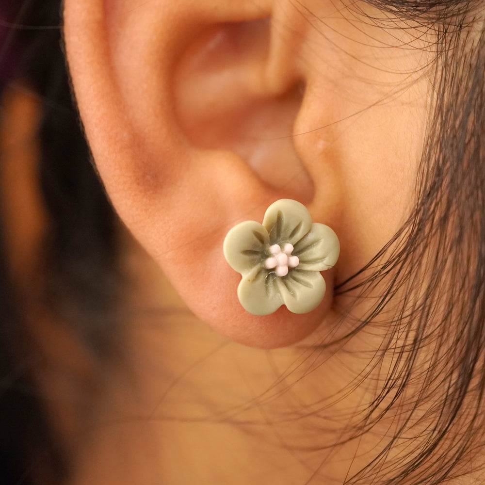 green flower studs image 2