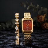 Interstellar Golden Hour Vintage Watch & Diamond-Cut Bracelet Set | 18K Gold-Plated Luxury Combo