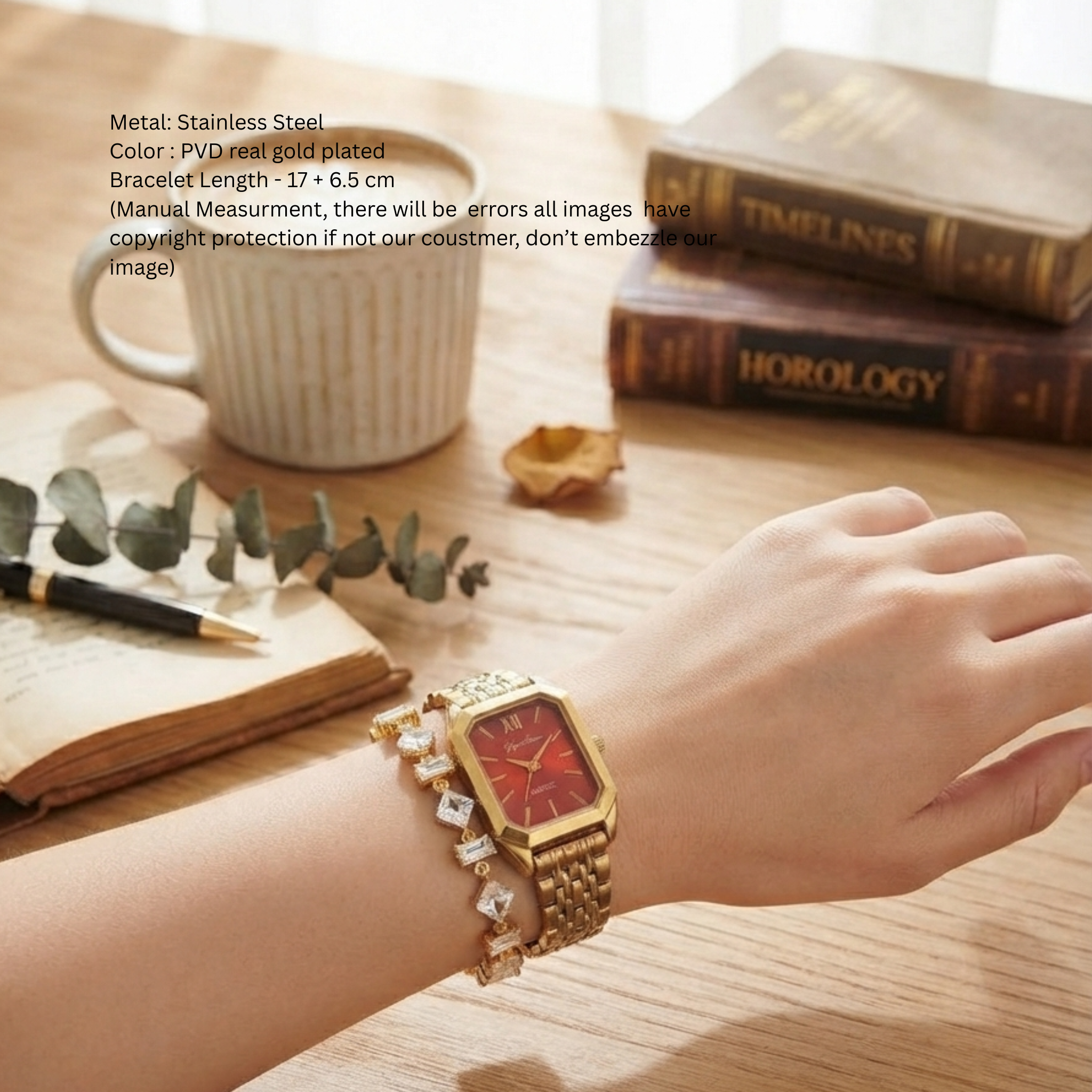 Interstellar Golden Hour Vintage Watch & Diamond-Cut Bracelet Set | 18K Gold-Plated Luxury Combo