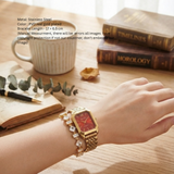Interstellar Golden Hour Vintage Watch & Diamond-Cut Bracelet Set | 18K Gold-Plated Luxury Combo