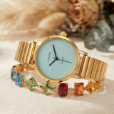Atraer Gold-Tone Watch & Multicolored Crystal Tennis Bracelet Stack Set