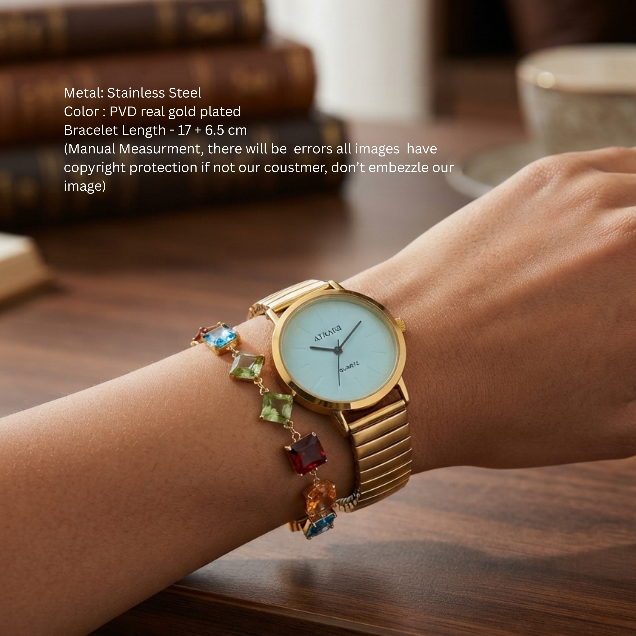 Atraer Gold-Tone Watch & Multicolored Crystal Tennis Bracelet Stack Set