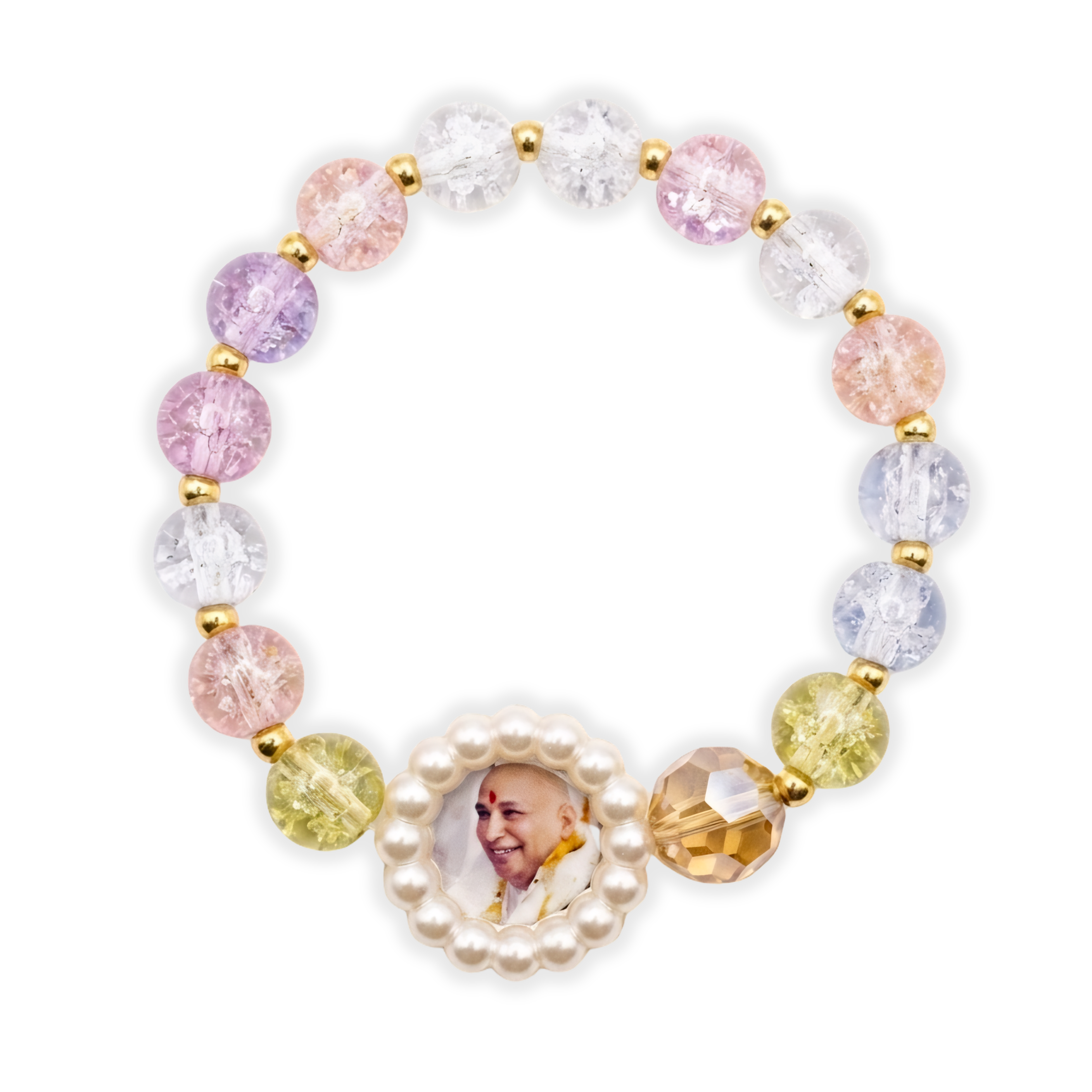 Serene Aura Guruji Swaroop Crystal Bracelet – Handcrafted Meditative Jewelry with Crackle Quartz & Citrine Accents