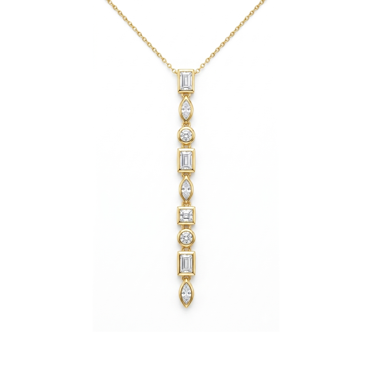Elegant Emerald-Cut Drop Pendant Necklace – Gold Plated Statement Piece