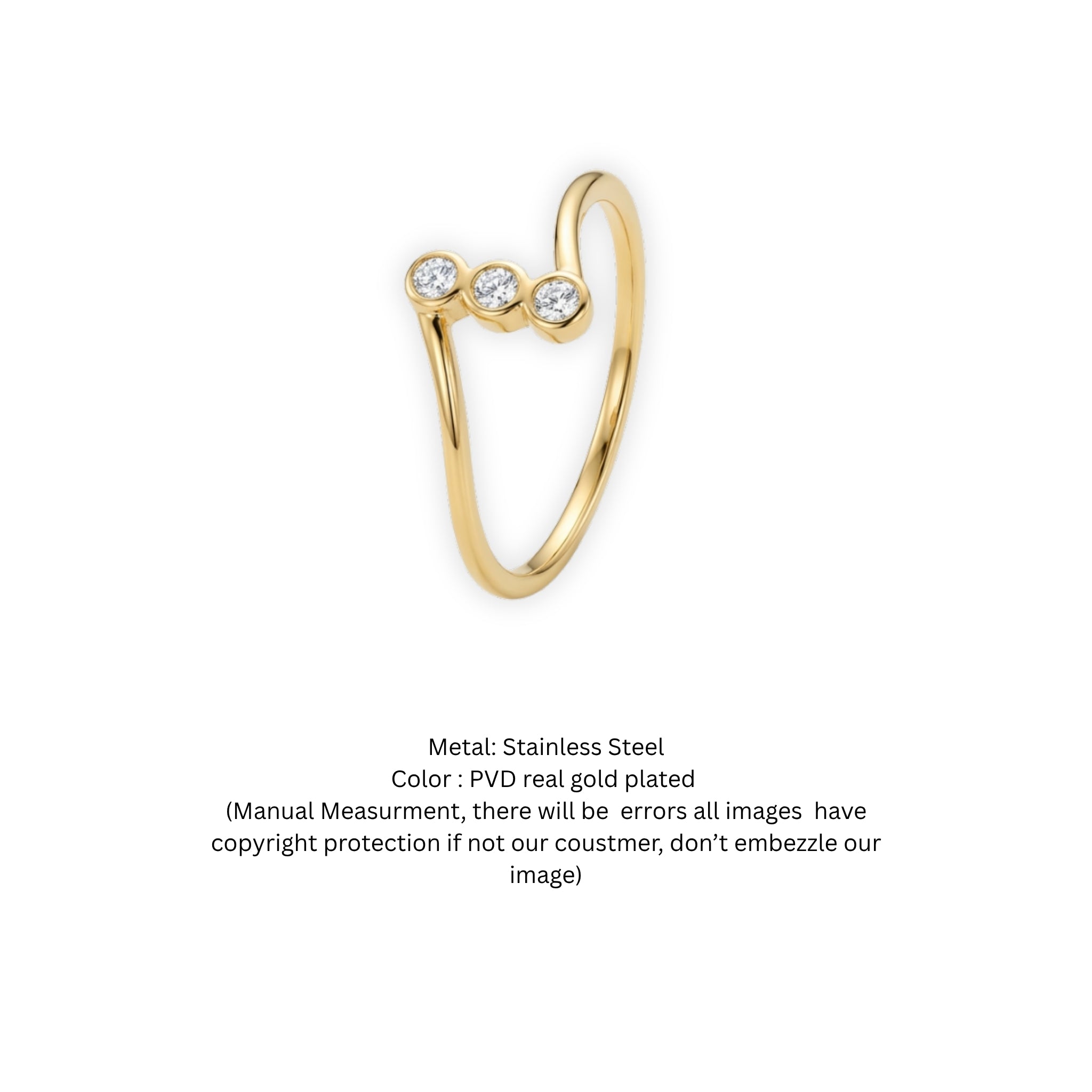 Asymmetric Triple-Stone Open Ring