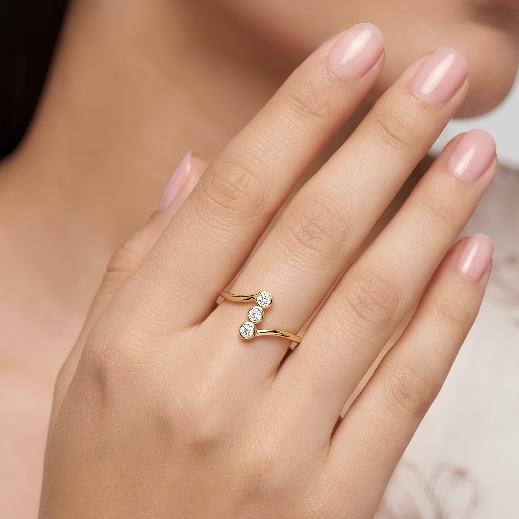 Asymmetric Triple-Stone Open Ring
