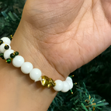 Sacred Elephant & Emerald-Beaded Pearl Rakhi Bracelet – Devotional Guru Commemorative Wristband
