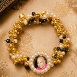 Divine Blessings Beaded Bracelet – Traditional Gold & Pearl bracelet with Spiritual Centerpiece