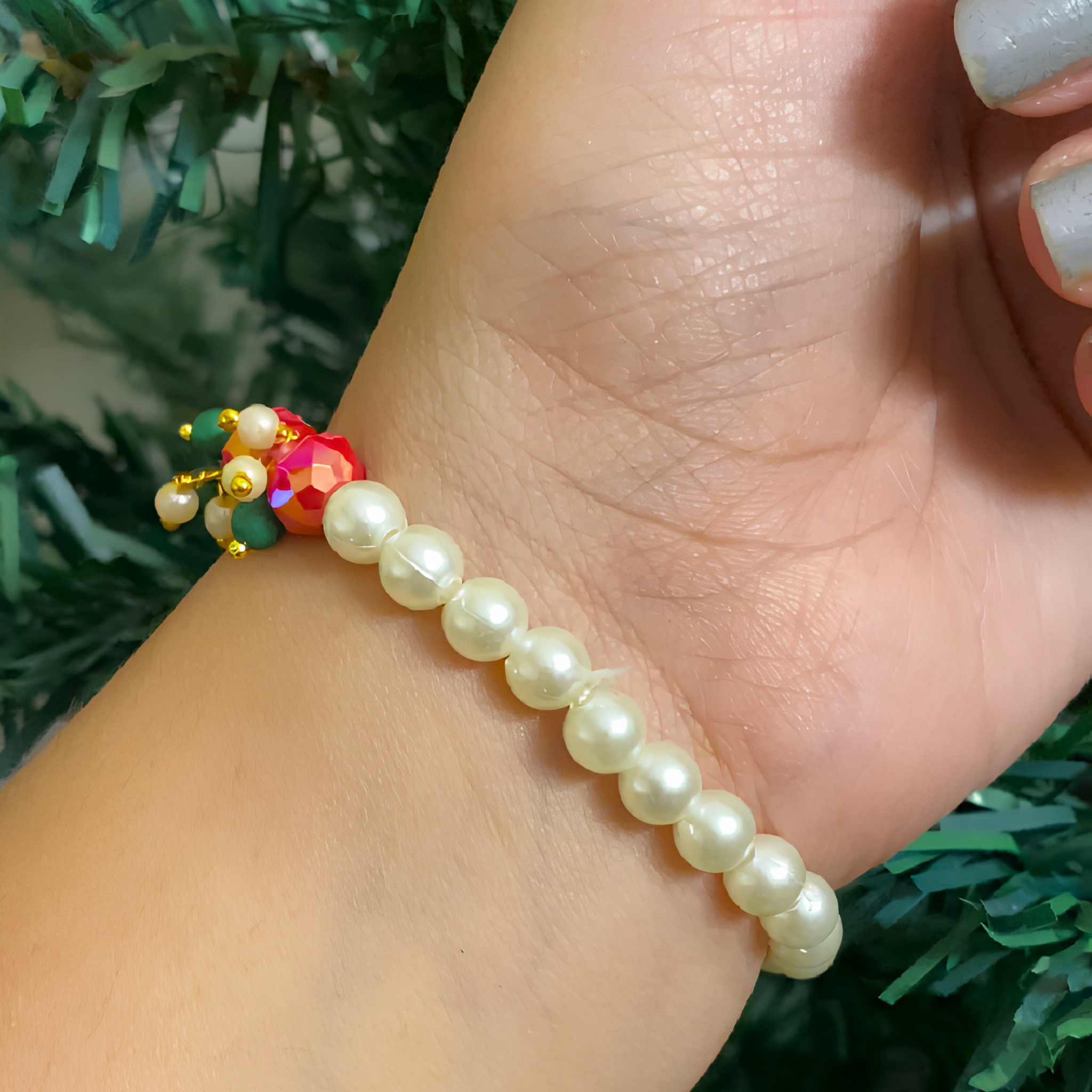 Divine Blessings Guru Ji Pearl & Faceted Rose Quartz Swaroop Bracelet