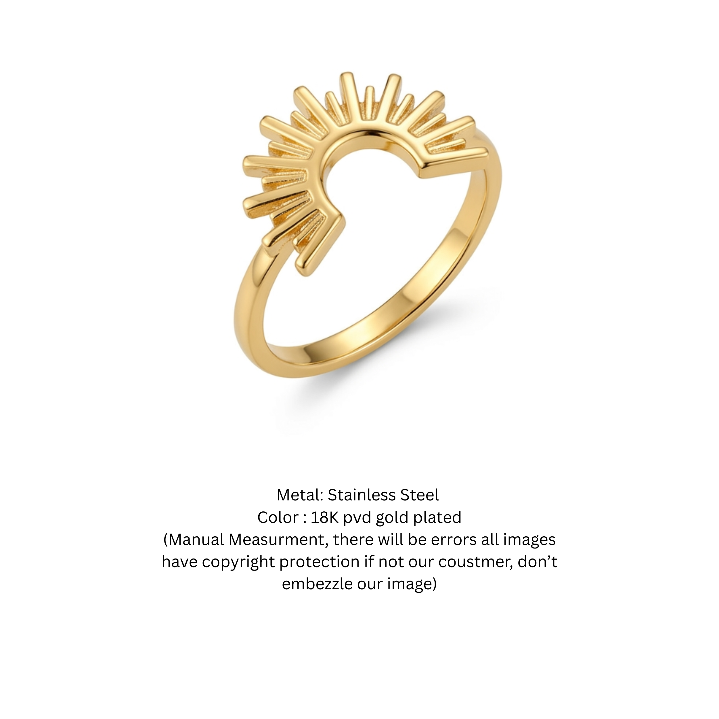 The Solis Crest Ring – 18K Gold-Plated Sunburst Arch Statement Ring