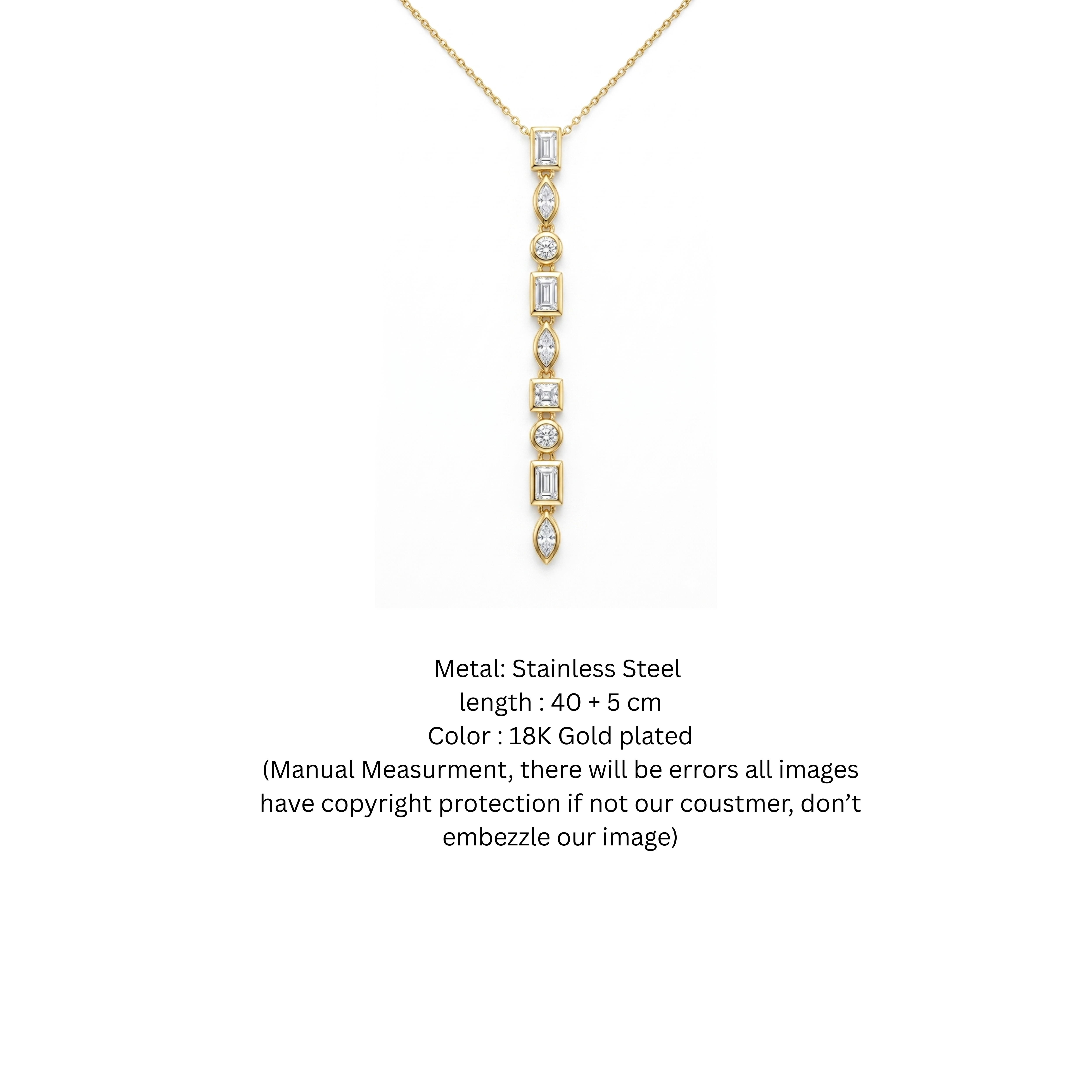 Elegant Emerald-Cut Drop Pendant Necklace – Gold Plated Statement Piece