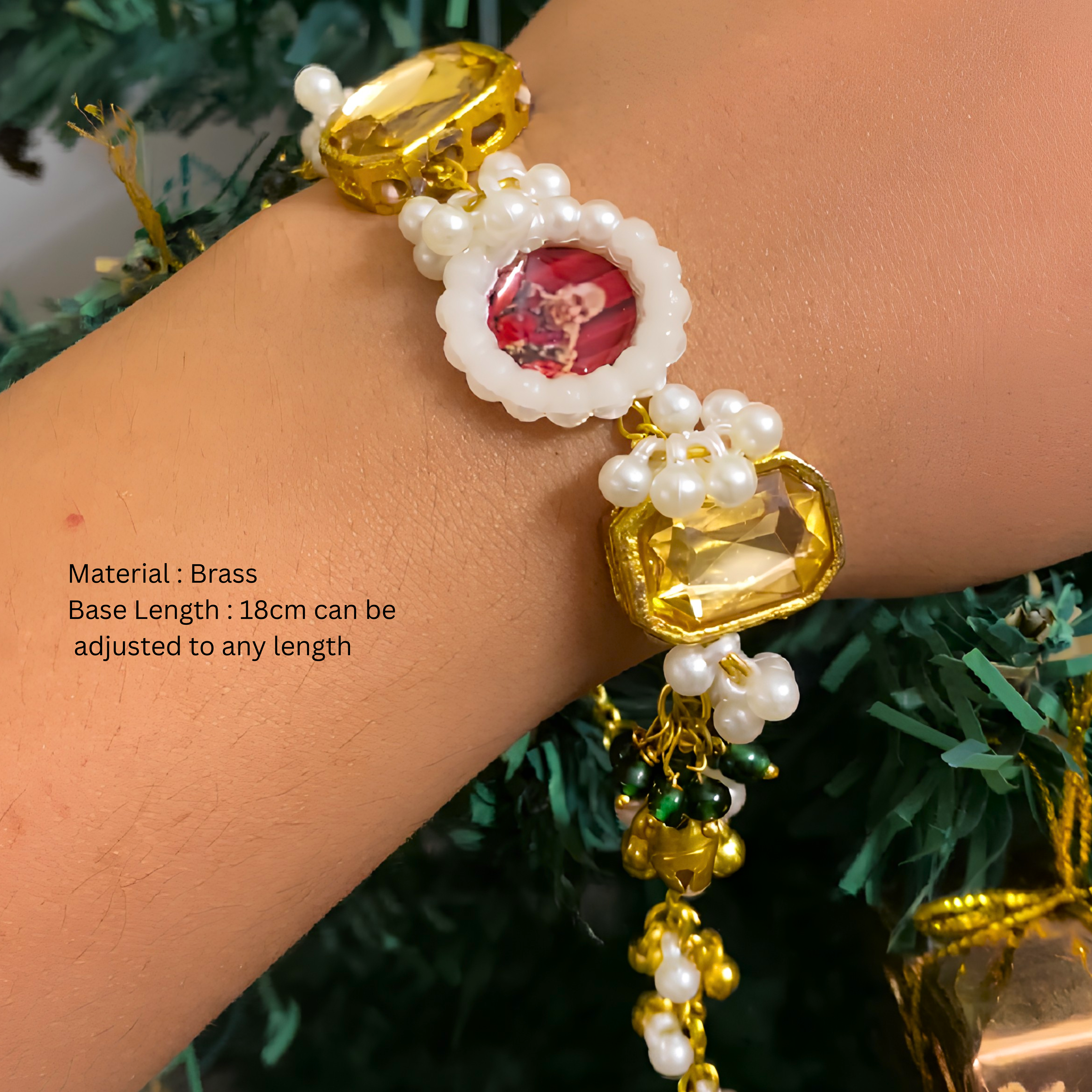 Divine Pearl Charm Bracelet – Traditional Gold Beaded Ethnic Bracelet