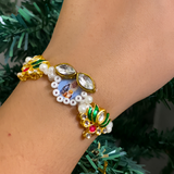 Sacred Trimurti & Lotus Motif Pearl Beaded Spiritual Bracelet