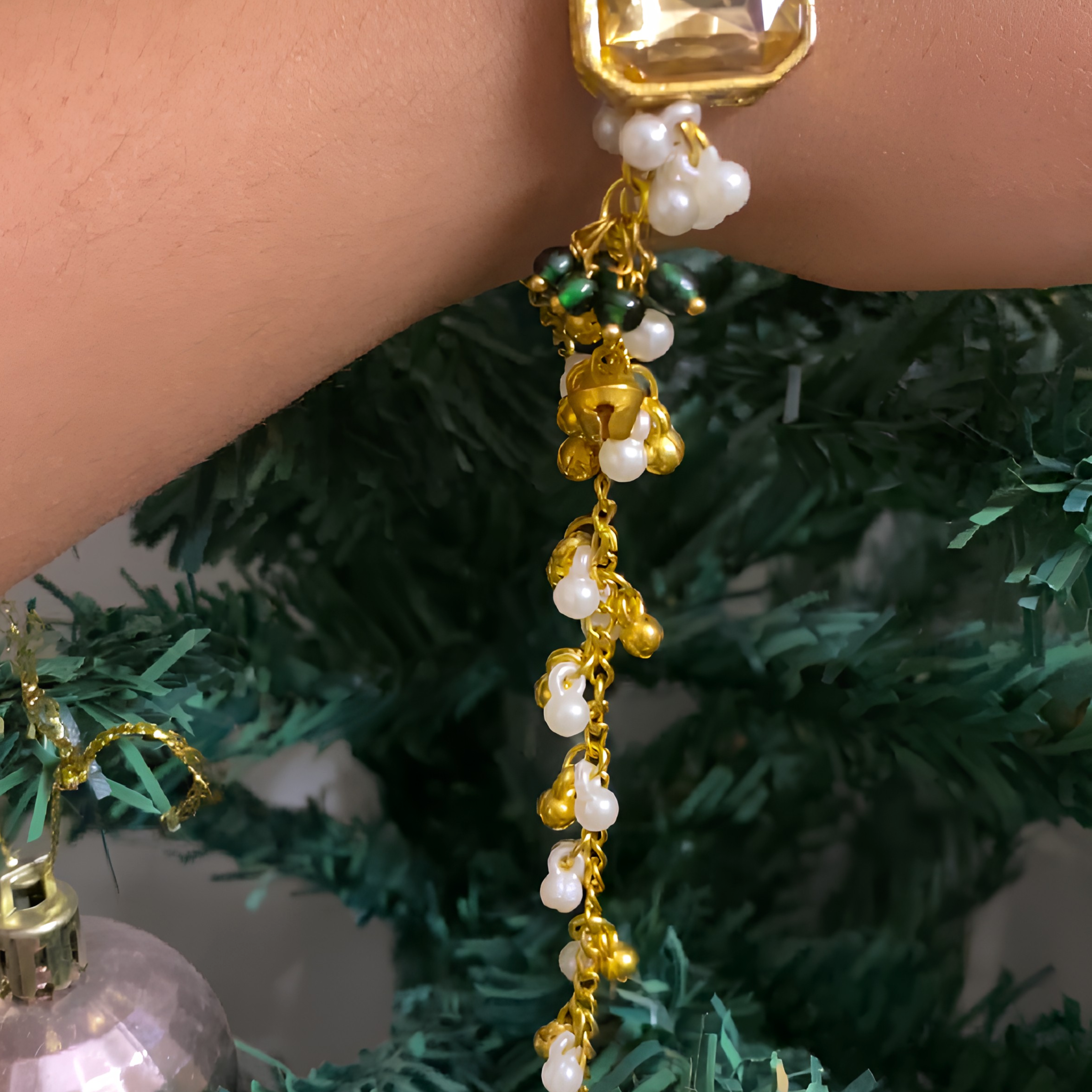 Divine Pearl Charm Bracelet – Traditional Gold Beaded Ethnic Bracelet
