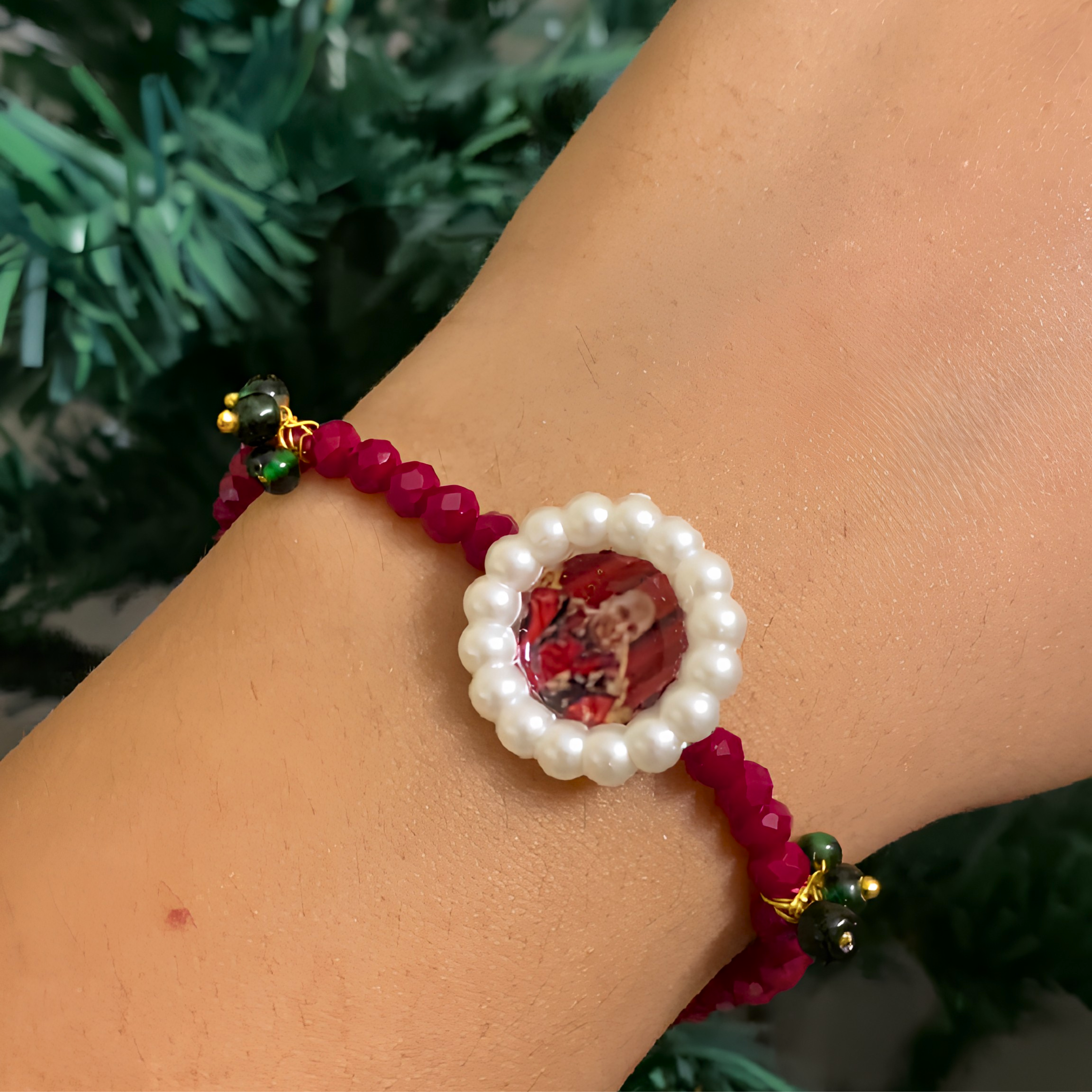 Divine Grace Red Crystal and Pearl Beaded Sacred Bracelet