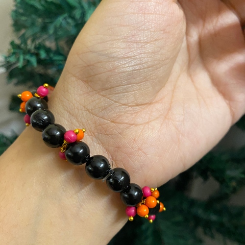 Spiritual Grace Black & Coral Beaded Bracelet