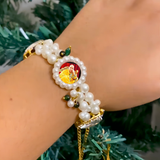 Royal Divinity: Handcrafted Kundan & Pearl Devotional Bracelet