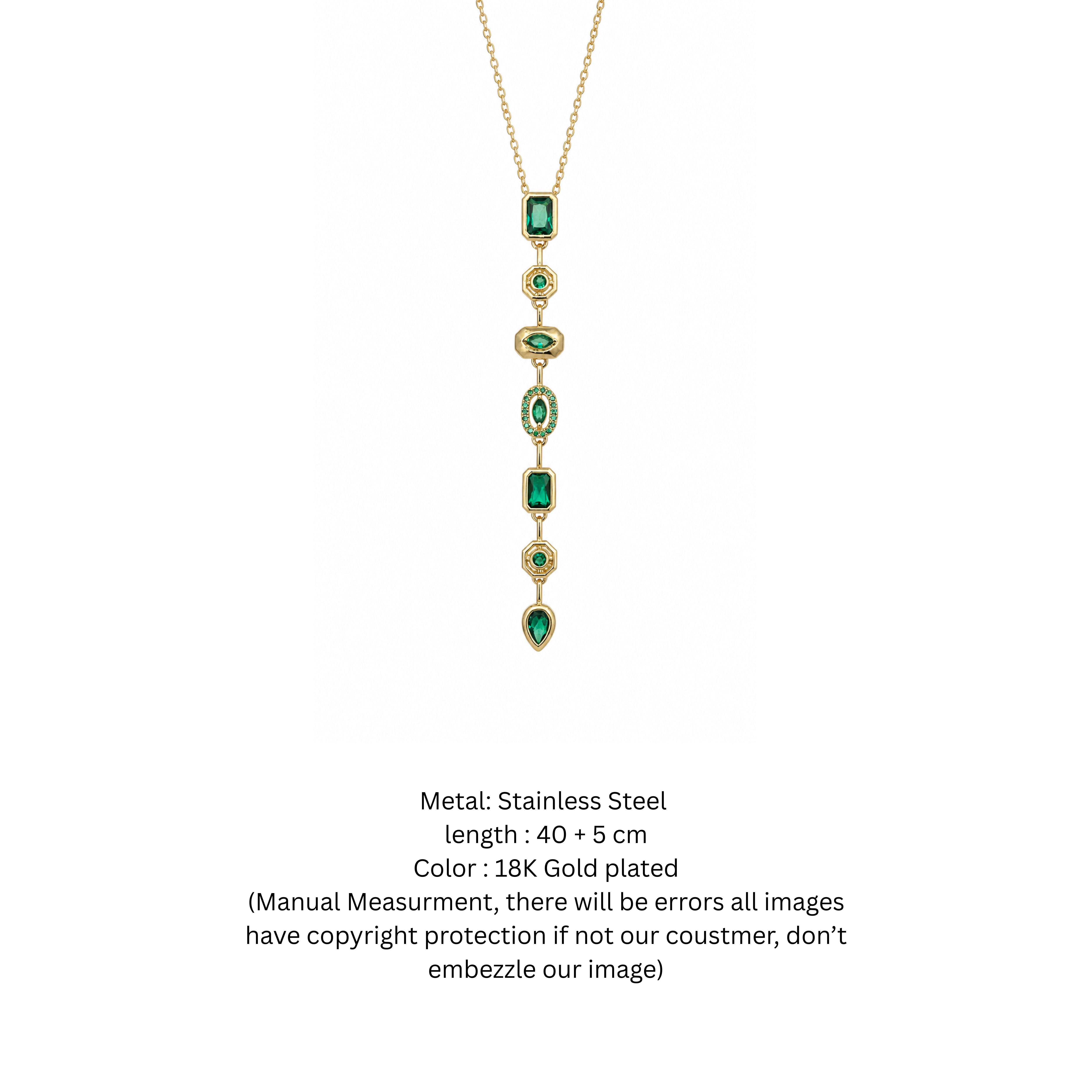 Emerald Elegance: Gold-Plated Asymmetrical Drop Pendant Necklace