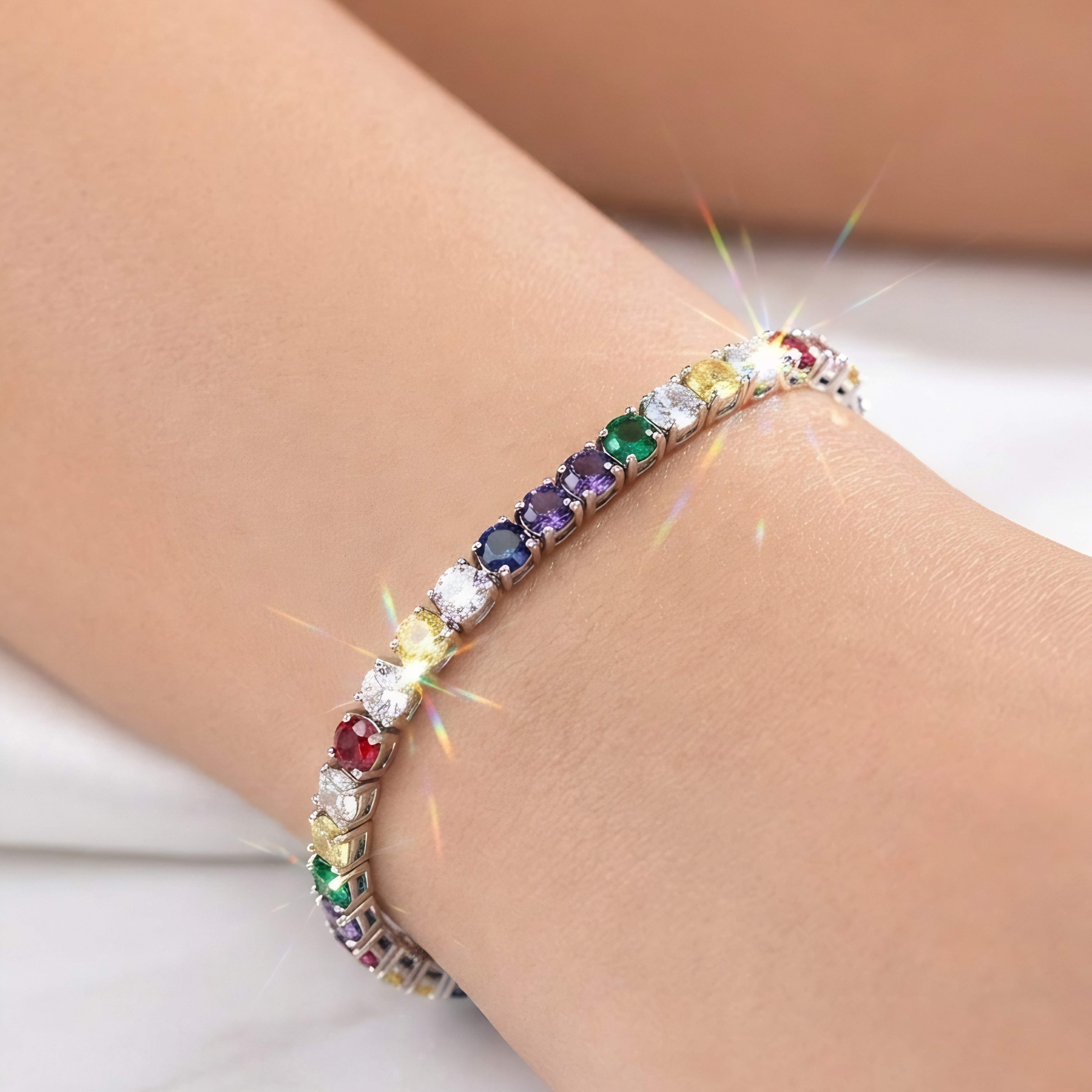 Rainbow Prism Silver Tennis Bracelet
