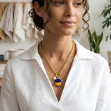 Ceramic Orange Slice Medallion Necklace in PVD Real Gold Plated Stainless Steel
