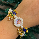 Divine Grace Pearl Rakhi Bracelet – Elegant Devotional Wristwear with Enamel Lotus Elements
