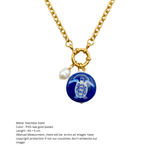 Ocean Sea Turtle Pearl & Royal Blue Medallion Pendant Necklace