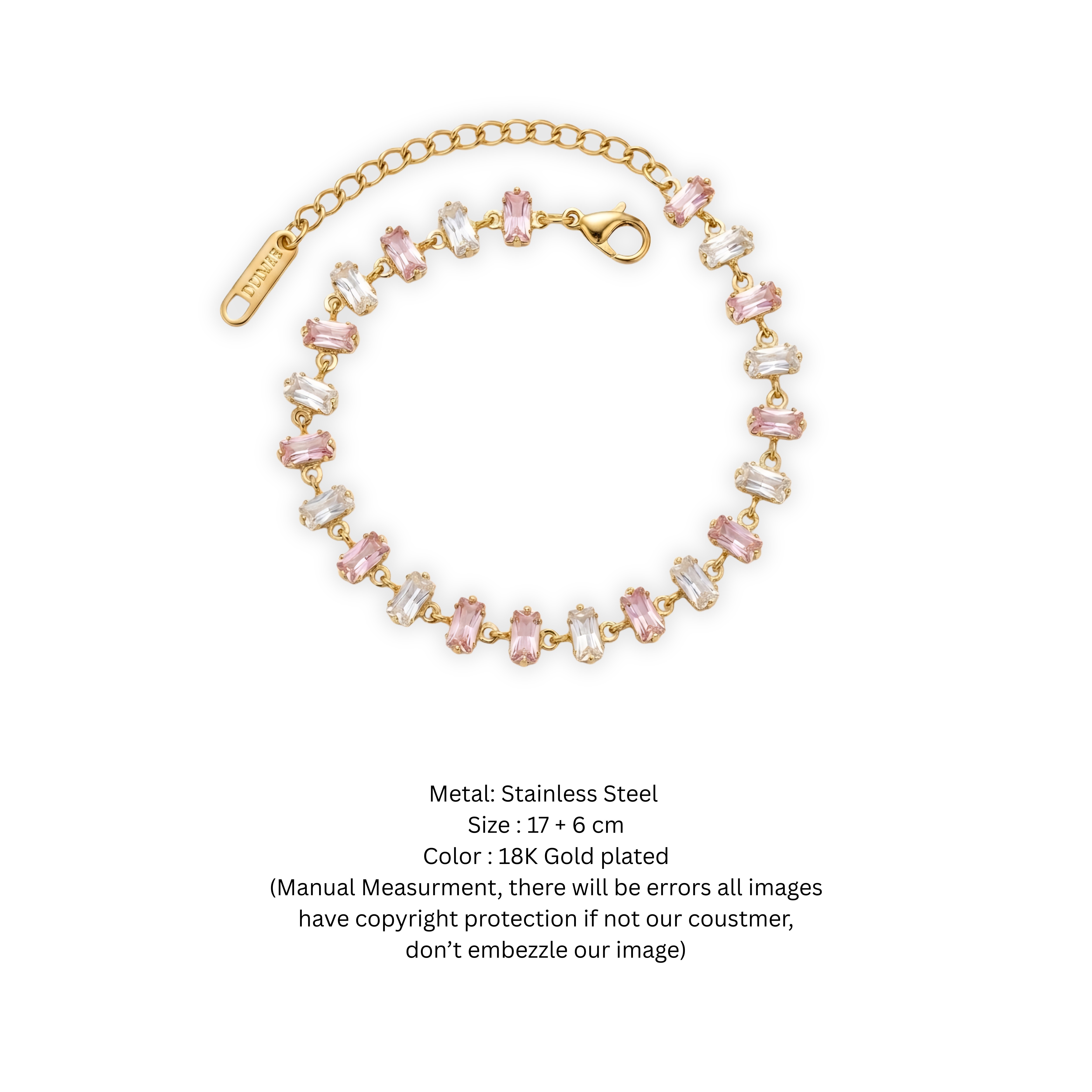 Gold-Plated Blush and Crystal Baguette Tennis Bracelet