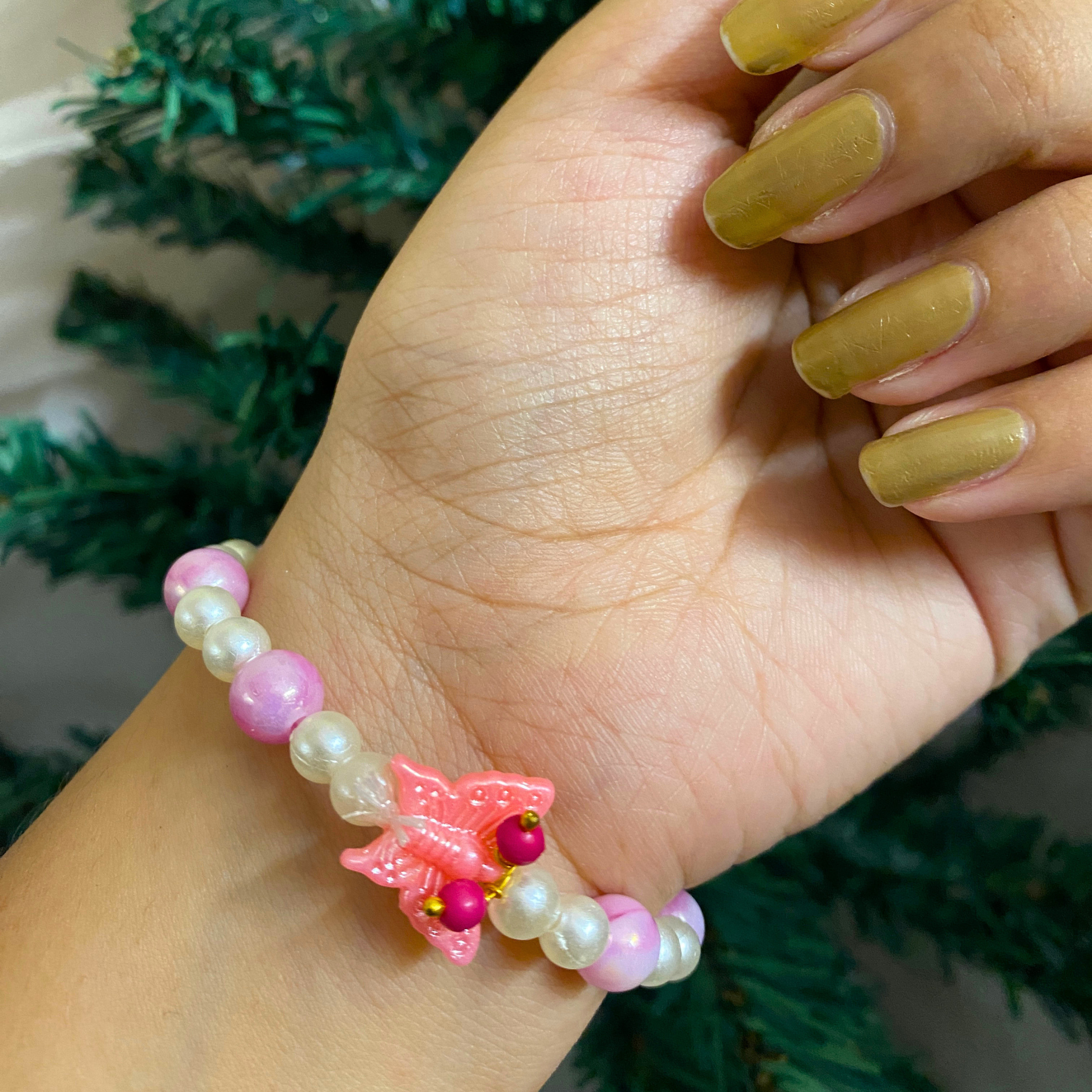 Divine Grace Pink & Pearl Beaded Devotional Bracelet with Butterfly Charm