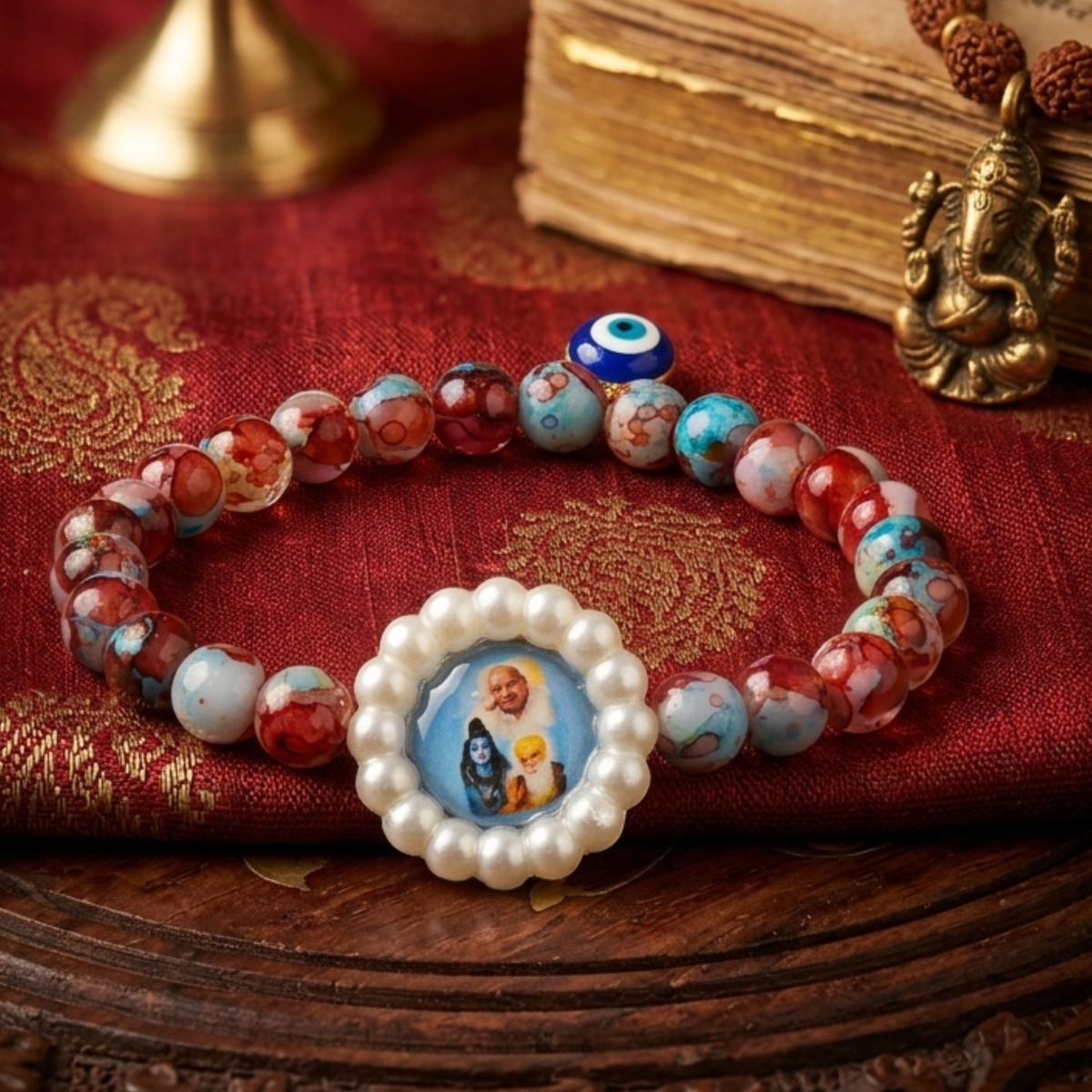 Divine Trinity "Maharaj-ji" Protection Bracelet | Evil Eye & Marbled Glass Spiritual Jewelry