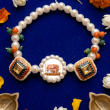 Sacred Embrace Devotional Bracelet – Handcrafted Pearl Wristwear with Meenakari Art Blessing