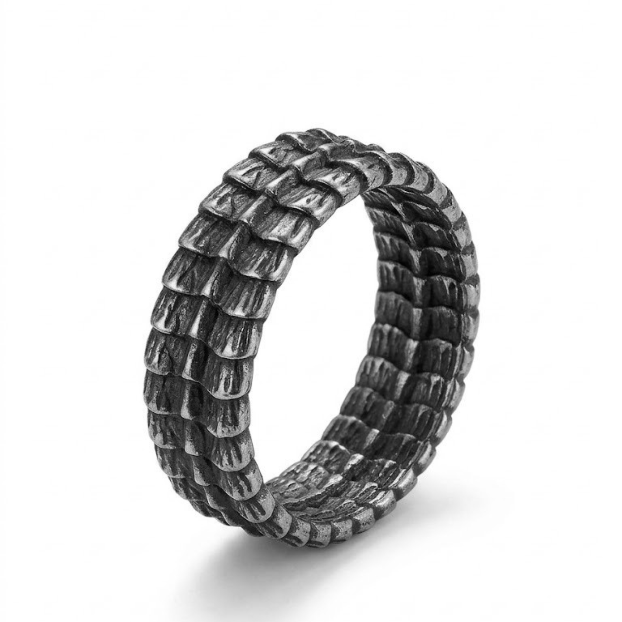 Mythic Dragon Scale Textured Band Ring – Antique Sterling Silver Finish