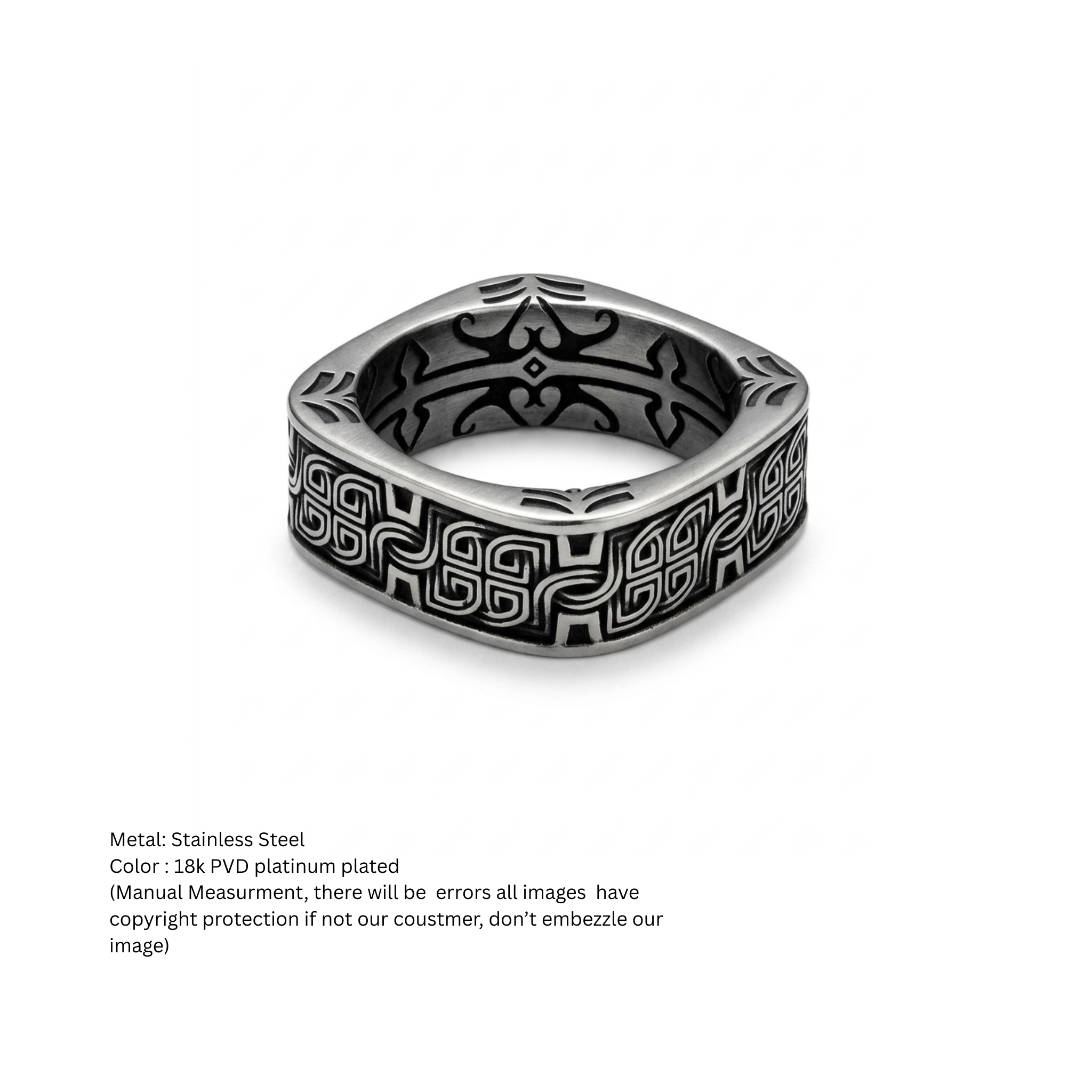Vintage Celtic Knot Square Band Ring – Oxidized Matte Silver Finish