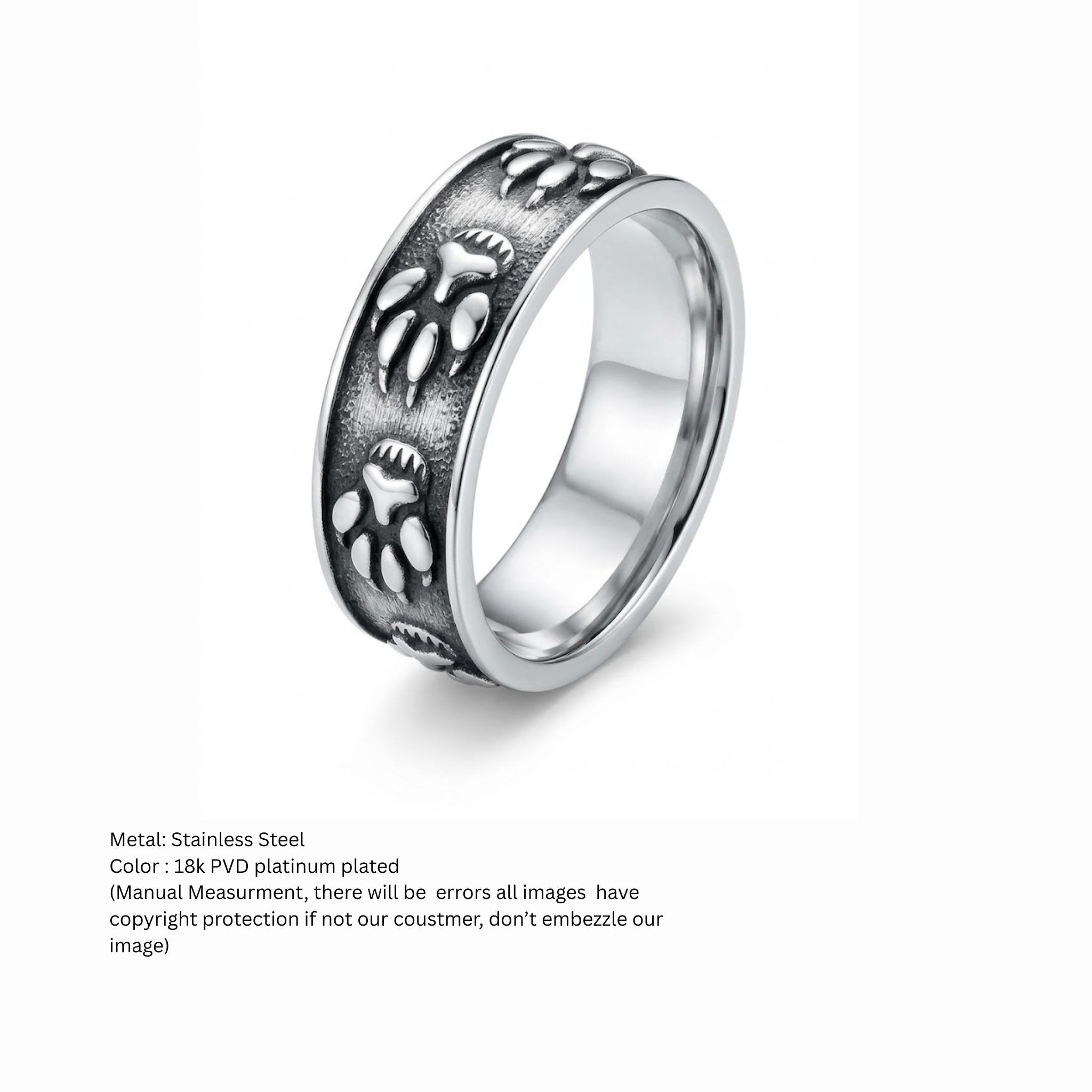 Wilderness Bear Paw Print Band Ring – Antique Silver Textured Animal Track Ring