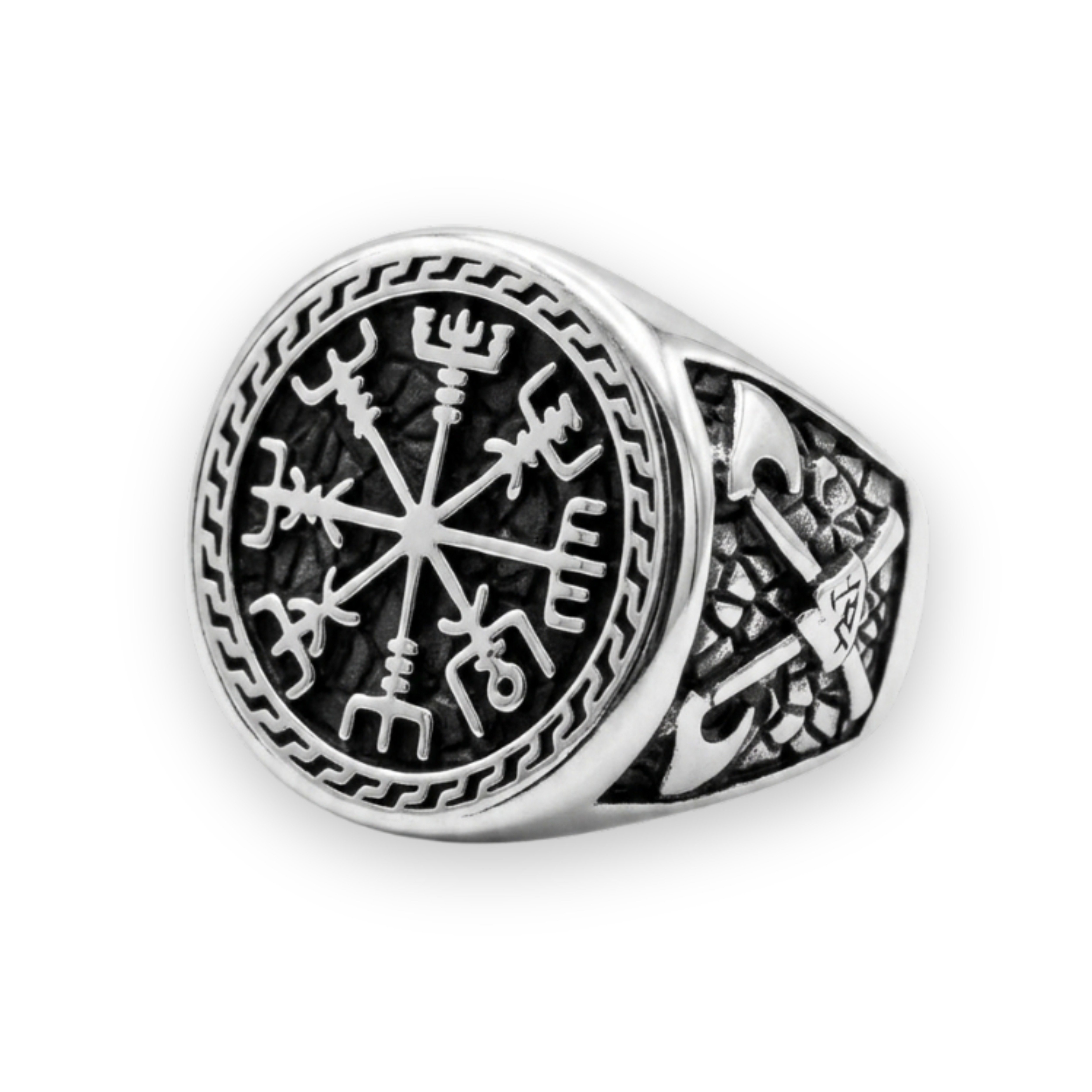 The Wayfinder: Viking Compass & Battle Axe Signet Ring