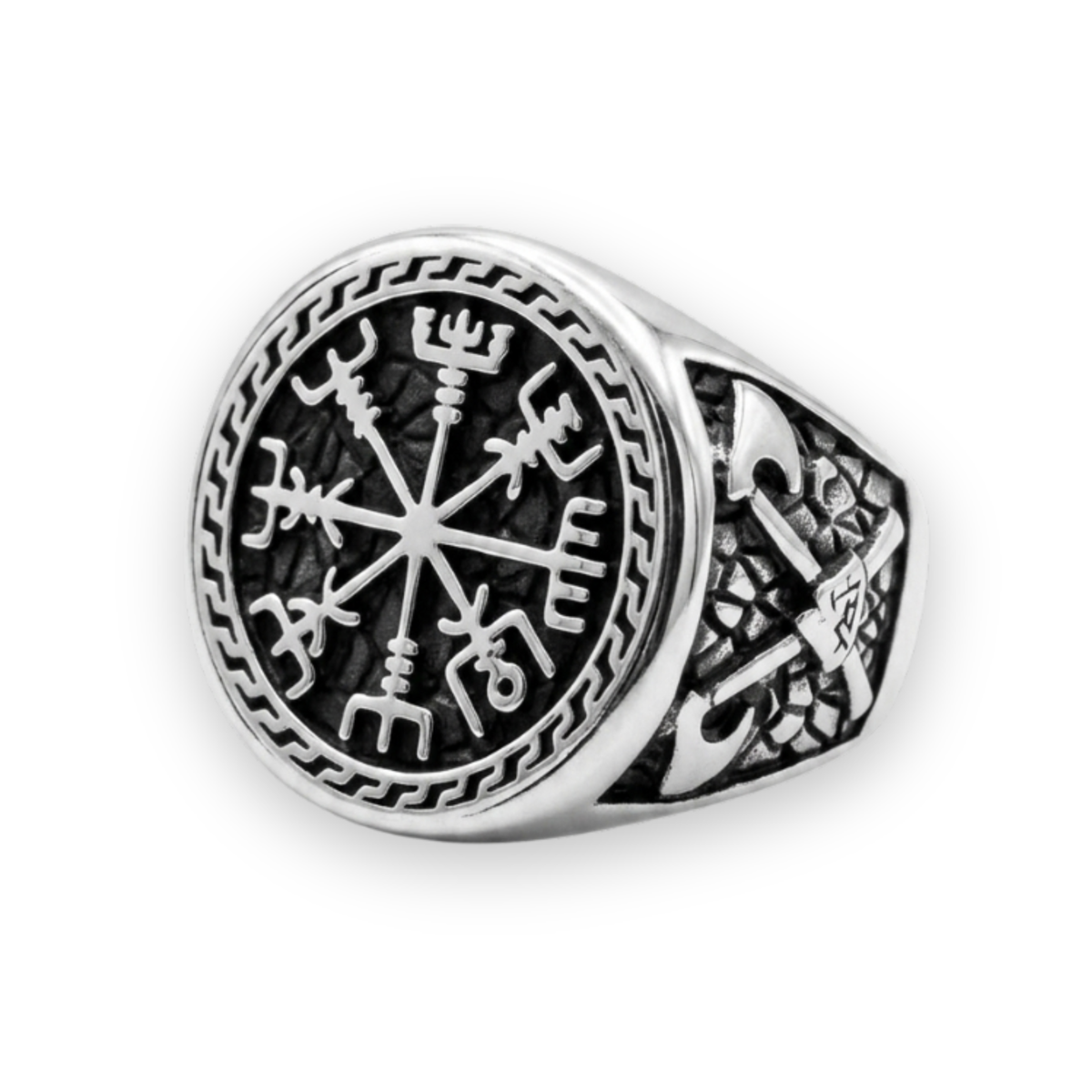 The Wayfinder: Viking Compass & Battle Axe Signet Ring