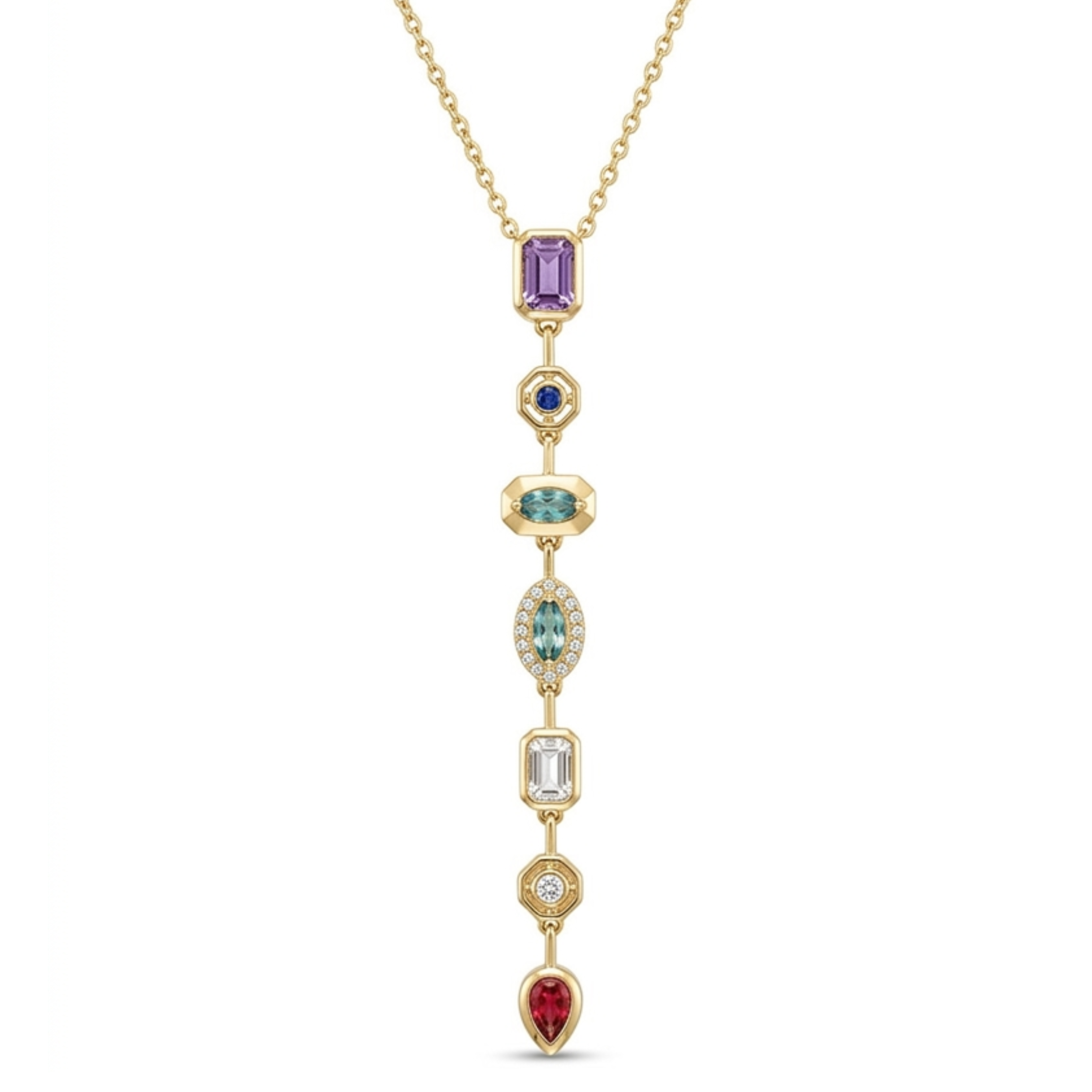 Celestial Cascade: Multi-Gemstone Gold-Plated Drop Pendant