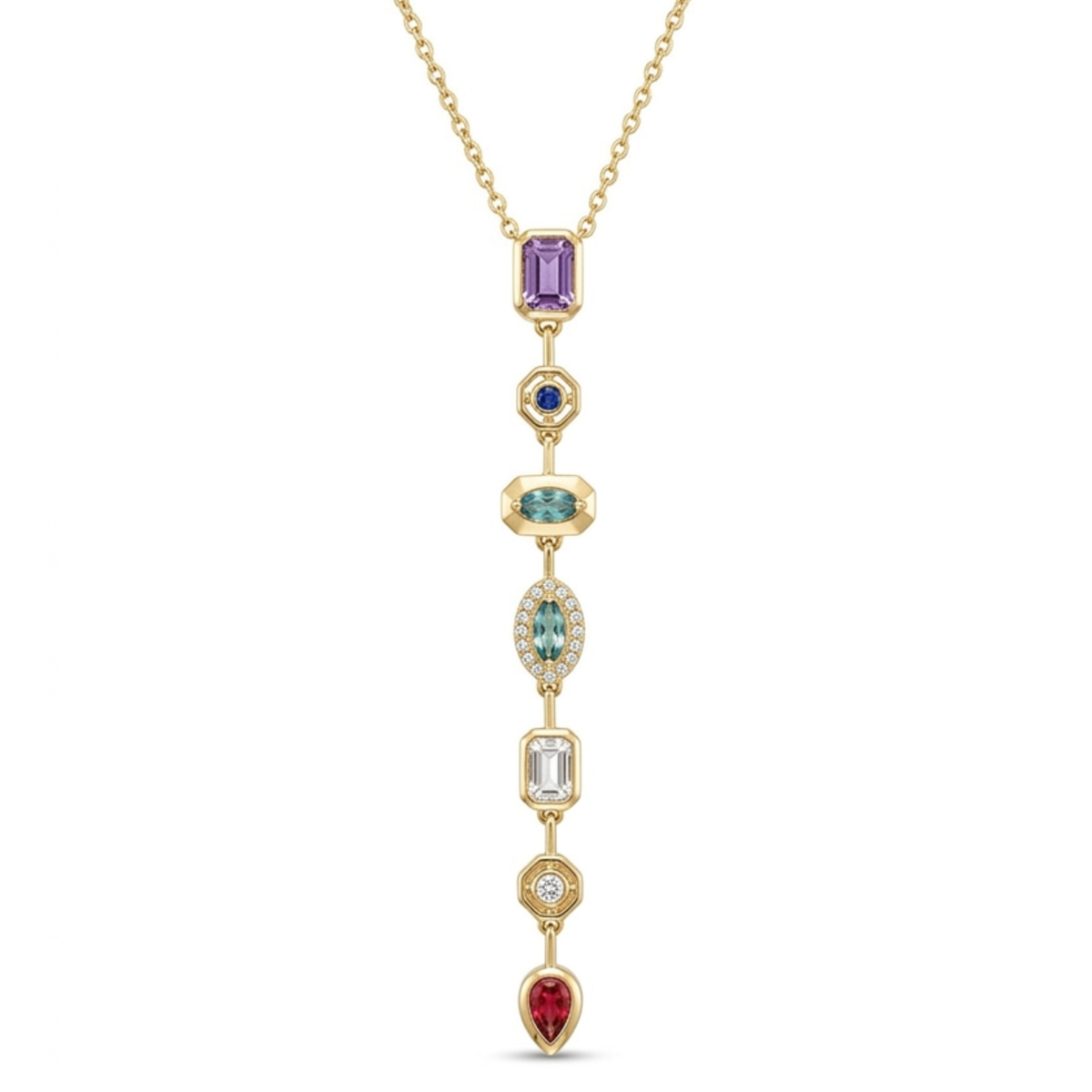 Celestial Cascade: Multi-Gemstone Gold-Plated Drop Pendant