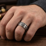 Wilderness Bear Paw Print Band Ring – Antique Silver Textured Animal Track Ring