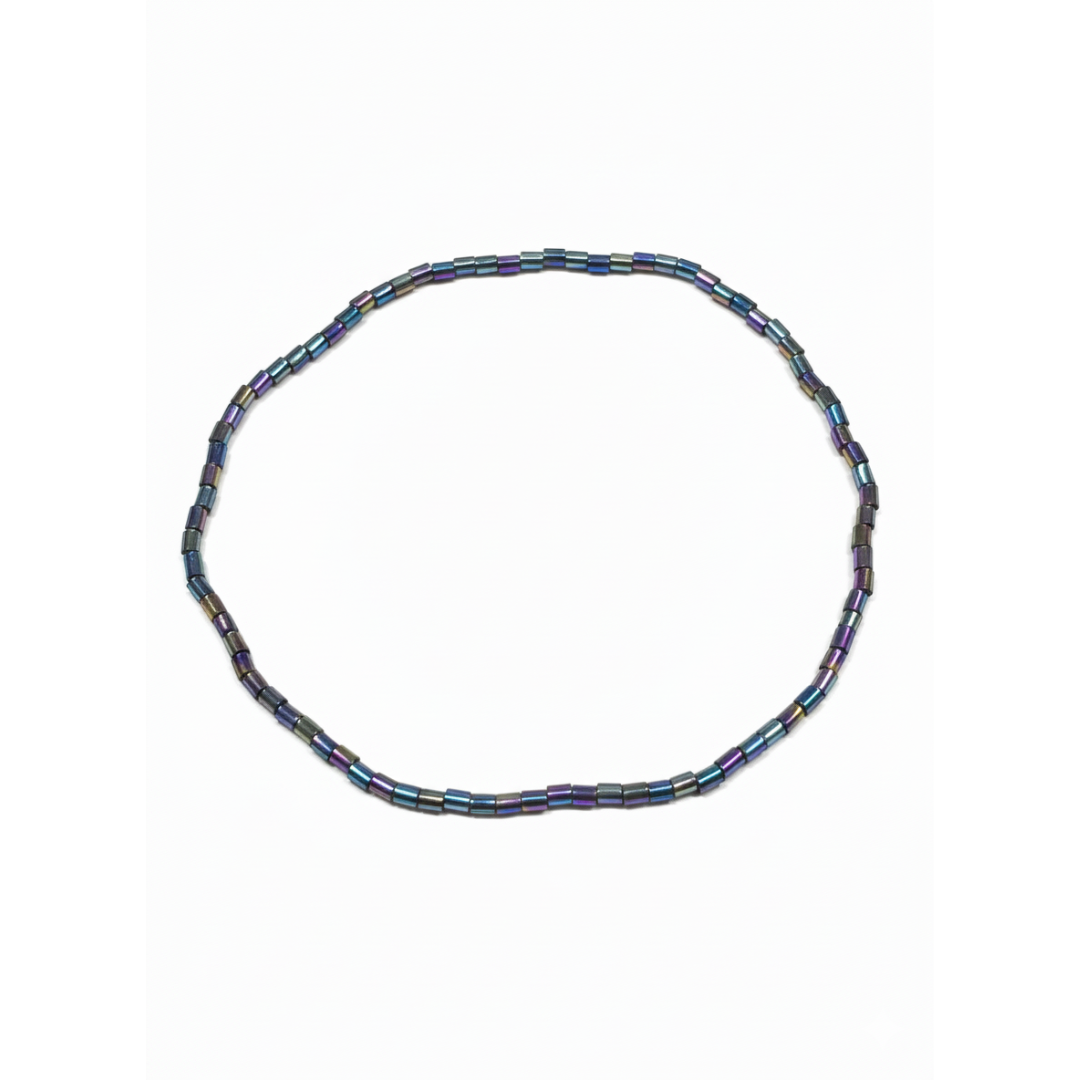Iridescent Oil Slick Hematite-Style Tube Bead Bracelet