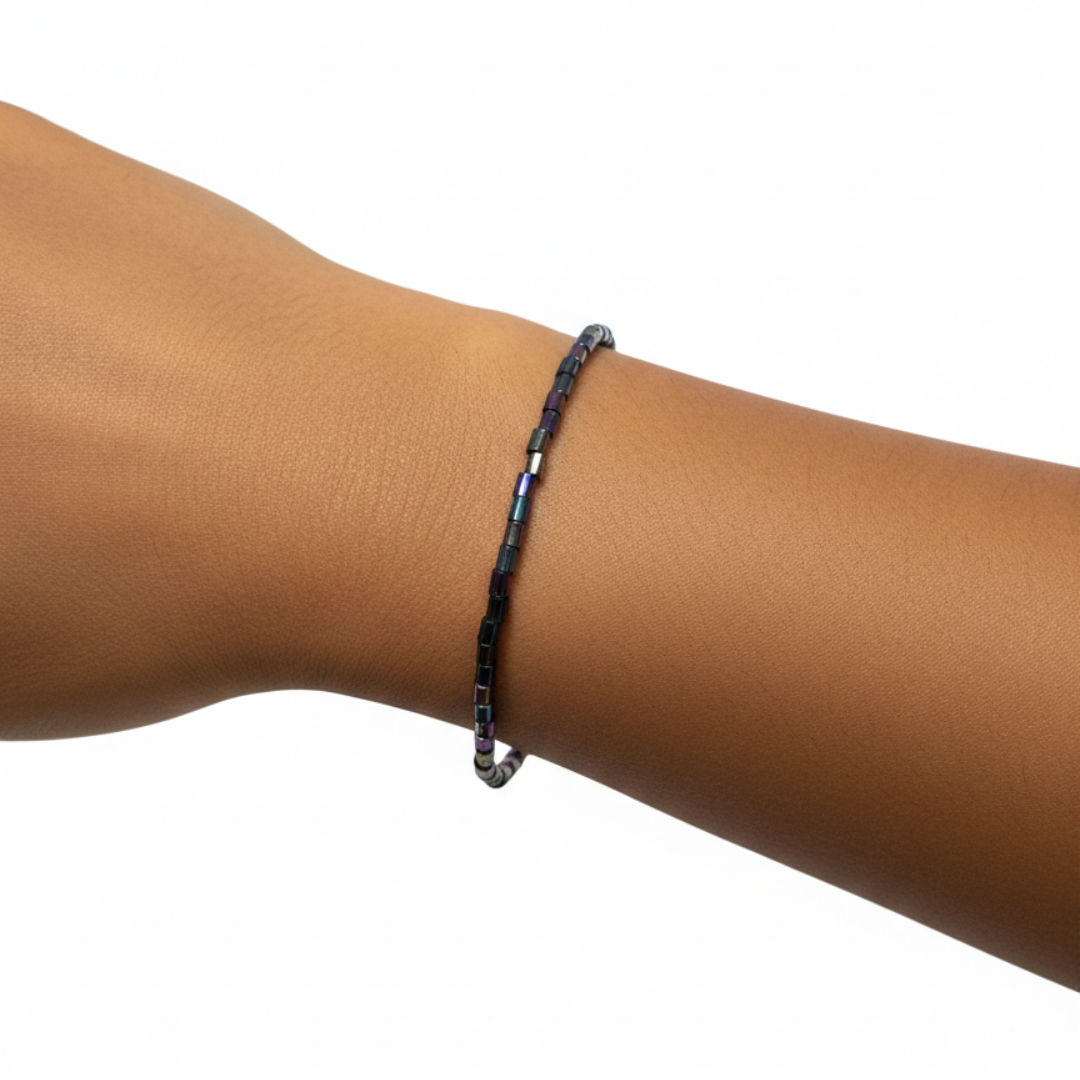 Iridescent Oil Slick Hematite-Style Tube Bead Bracelet