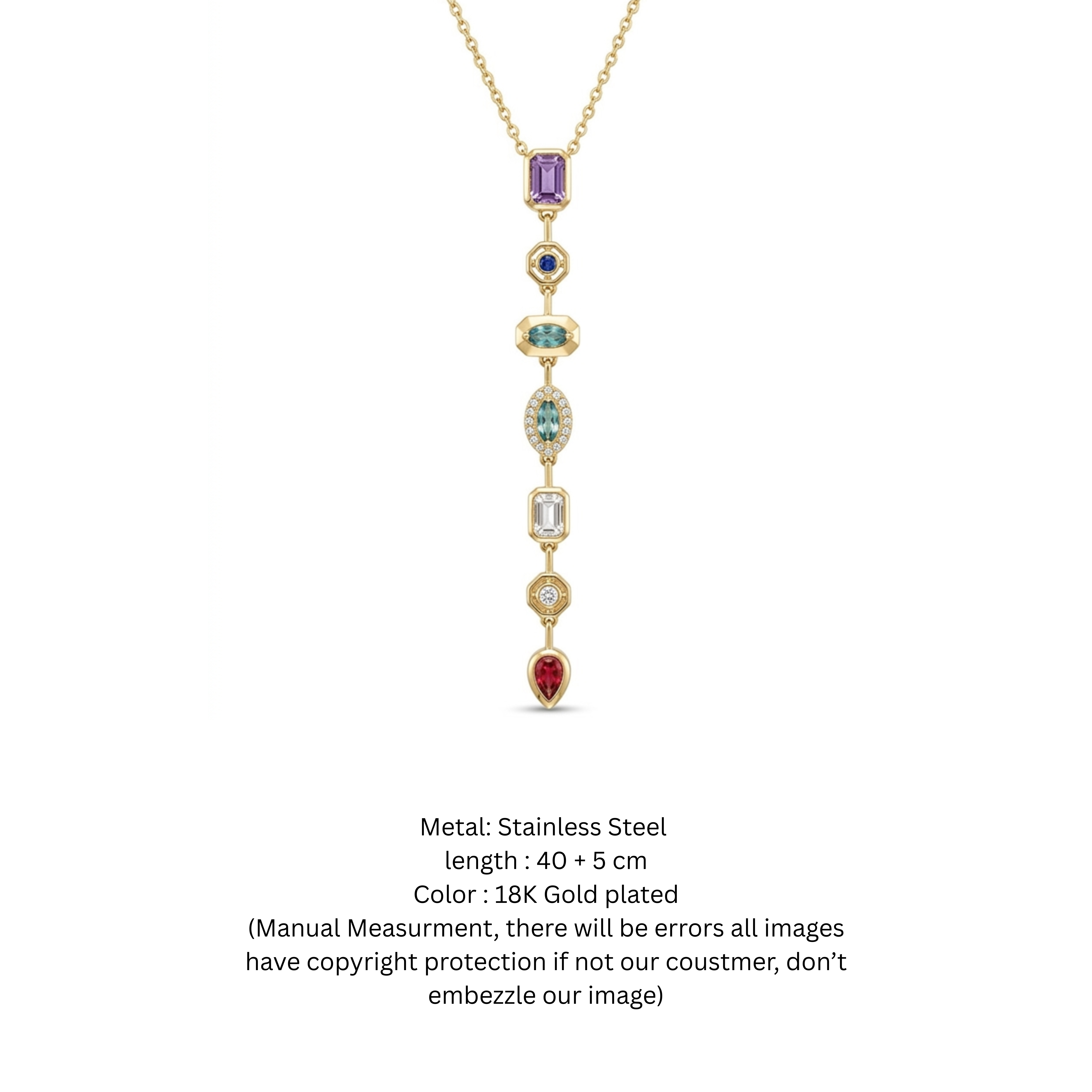 Celestial Cascade: Multi-Gemstone Gold-Plated Drop Pendant