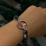 Spiritual Guru Portrait Beaded Bracelet – Crackle Quartz & Black Onyx Stretch Bracelet