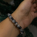 Spiritual Guru Portrait Beaded Bracelet – Crackle Quartz & Black Onyx Stretch Bracelet