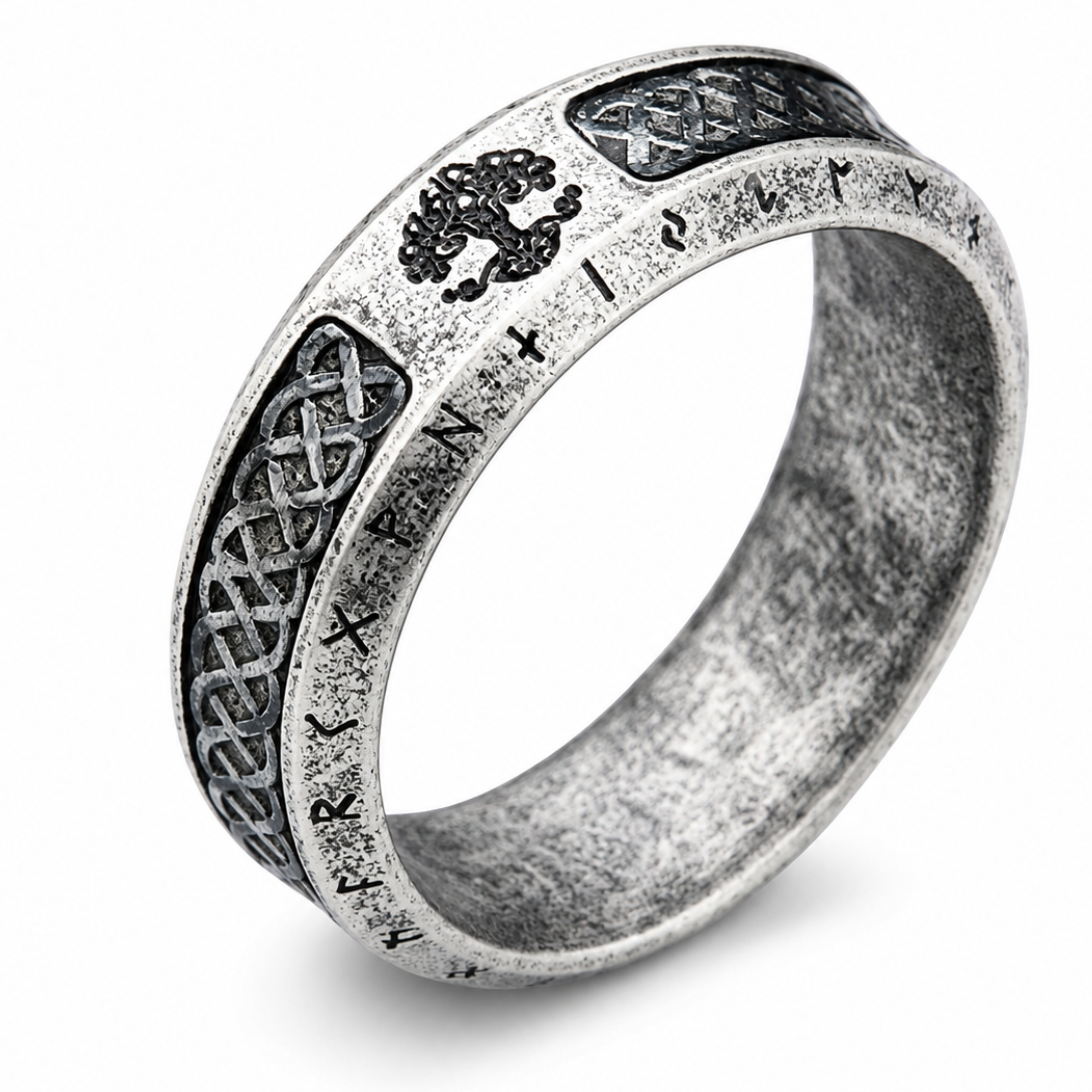 Vintage Norse Rune Celtic Knot Ring – Antique Silver Viking Band for Men