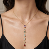 Celestial Cascade: Multi-Gemstone Gold-Plated Drop Pendant